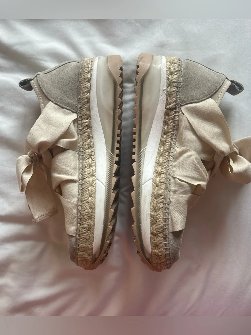 Free People Neutral Beige Ribbon Espadrille Platform Sneakers - Women